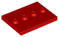 Deler - Red Tile, Modified 3 x 4 with 4 Studs in Center