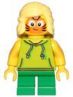 Minifigur City - Girl, Lime Hoodie, Green Short Legs, Orange Cat Face Paint