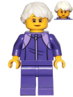 Minifigur City - Grandmother - Dark Purple Tracksuit, White Hair, Glasses
