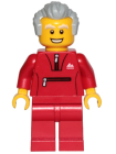 Minifigur City - Grandfather - Red Tracksuit, Light Bluish Gray Hair