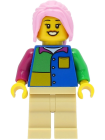 Minifigur City - Passenger - Female, Blue Shirt, Tan Legs, Bright Pink Hair 