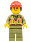 Minifigur City - Train Worker - Female, Orange Safety Vest with Lime Straps