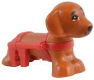 Deler - Dark Orange Dog, Friends, Dachshund with Molded Red Wheelchair Harness and Printed Eyes and Black Nose Pattern