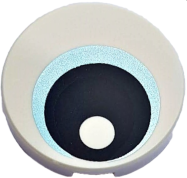 Deler - White Tile, Round 2 x 2 with Bottom Stud Holder with Eye with  Metallic Light Blue Iris and Black Pupil Pattern