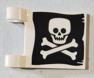 Deler - White Flag 2 x 2 Square with Flat Skull and Crossbones (Jolly Roger)Pattern on Both Sides