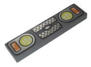 Deler - Dark Bluish Gray Tile 1 x 4 with Yellow and Orange Headlights and Grille Pattern