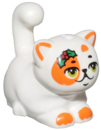 Deler - White Cat, Friends, Large, Sitting with Orange Markings, Lime Eyes, Green and Red Holly Pattern (Churro)