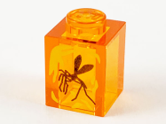 Deler - Trans-Orange Brick 1 x 1 with Yellow Streaks and Black Mosquito in Amber Pattern