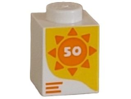 Deler - White Brick 1 x 1 with Number 50 in Orange Sun on Yellow Background Pattern