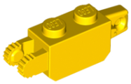 Deler - Yellow Hinge Brick 1 x 2 Locking with 1 Finger Vertical End and 2 Fingers Vertical End, 9 Teeth