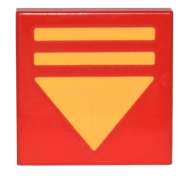 Deler - Red Tile 2 x 2 with Groove with Yellow Triangle Arrow and 2 Lines Pattern