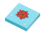 Deler - Medium Azure Tile 2 x 2 with Groove with Red Gift Bow and Silver Stars Pattern