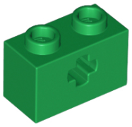 Deler - Green Technic, Brick 1 x 2 with Axle Hole