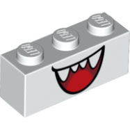 Deler - White Brick 1 x 3 with Open Mouth Smile with Teeth and Tongue Pattern (Boo)