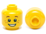 Deler - Yellow Minifigure, Head Child with Reddish Brown Eyebrows and Freckles, Open Mouth Smil