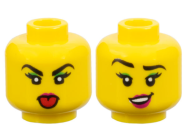 Deler - Yellow Minifigure, Head Female Black Eyebrows and Eyelashes, Bright Green Eye Shadow