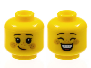 Deler - Yellow Minifigure, Head Dual Sided Child Black Eyebrows, Bright Light Orange Cheeks