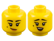 Deler - Yellow Minifigure, Head Dual Sided Female Black Eyebrows and Beauty Mark, Medium Nougat Lips