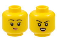 Deler - Yellow Minifigure, Head Dual Sided Female Child, Black Eyebrows, Peach Lips, Lopsided Grin