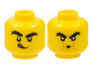 Deler - Yellow Minifigure, Head Dual Sided, Black Bushy Eyebrows, Licking Lips / Blowing House Down Pattern