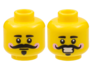 Deler - Yellow Minifigure, Head Dual Sided, Black Eyebrows, Curly Moustache, Van Dyke Beard
