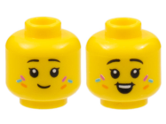 Deler - Yellow Minifigure, Head Dual Sided Female Child, Black Eyebrows, Dark Azure, Orange