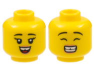 Deler - Yellow Minifigure, Head Dual Sided Female, Black Eyebrows, Gap in Teeth, Smile with Tongue