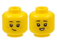 Deler - Yellow Minifigure, Head Dual Sided Female Child, Black Eyebrows, Medium Nougat Freckles