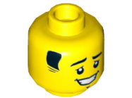 Deler - Yellow Minifigure, Head Short Black Sideburns, Eyebrows, Right Raised, Goatee, and Open Mouth Smile