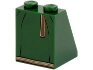 Deler - Dark Green Slope 65 2 x 2 x 2 with Bottom Tube with Minifigure Dress / Skirt / Robe, Black Lines, Brown Hemline and Belt Pattern