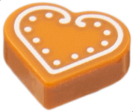 Deler - Dark Orange Tile, Round 1 x 1 Heart with White Cookie Icing Pattern
