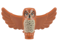 Deler - Dark Orange Owl, Spread Wings with Black Beak and Eyes, Tan Chest and Dark Brown Stippled Chest Feathers Pattern