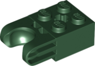 Deler - Dark Green Technic, Brick Modified 2 x 2 with Ball Socket and Axle Hole - Straight Forks with Round Ends and Closed Sides