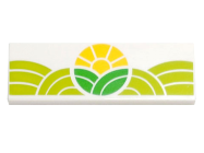 Deler - White Tile 2 x 6 with Bright Green and Lime Hills and Yellow Sun Pattern