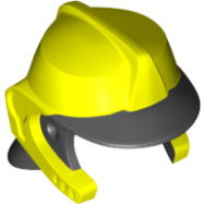 Deler - Neon Yellow Minifigure, Headgear Fire Helmet with Molded Black Visor and Neck Protection Pattern