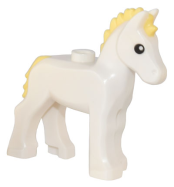 Deler - White Horse, Foal with Stud on Back with Molded Bright Light Yellow Mane and Tail and Printed Black Eyes Pattern