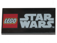 Deler - Black Tile 2 x 4 with LEGO Star Wars Logo Pattern