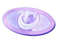 Deler - Trans-Purple Minifigure, Shield Elliptical with White Crescent Moon, Medium Lavender Border Pattern