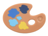 Deler - Medium Nougat Minifigure, Utensil Paint Palette with Yellow, Medium Azure, Blue, and Dark Blue Paint Splotches Pattern
