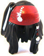 Tilbehør - Minifigur - Hodeplagg - Sort hår med rød pirat bandana