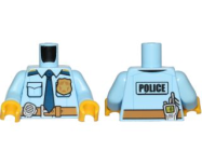 Deler - Bright Light Blue Torso Police Shirt with Gold Badge, Dark Blue Tie, Dark Tan Belt and (POLICE) and Radio on Back Pattern