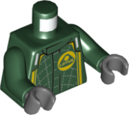 Deler - Dark Green Torso Racing Suit with Lotus Logo, Silver Stitching, Yellow Stripes Pattern