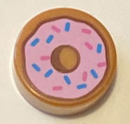 Deler - Medium Nougat Tile, Round 1 x 1 with Donut / Doughnut with Bright Pink Frosting and Dark Azure