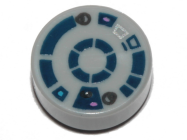 Deler - Light Bluish Gray Tile, Round 1 x 1 with Dark Blue R2-D2 Astromech Droid Pattern