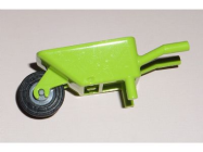 Deler - Lime Minifigure, Utensil Wheelbarrow Frame with Dark Bluish Gray Pulley Wheel and Black Tire (98288 / 3464 / 59895)