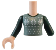 Deler - Light Nougat Torso Mini Doll Girl Sand Green Fair Isle Sweater Vest with White Snowflakes Pattern