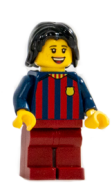 Minifigur FC Barcelona - Fotballsupporter Dame med mørk rød bukse